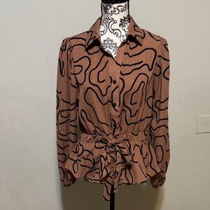 Sweet Rain Brown Abstract Pattern Blouse